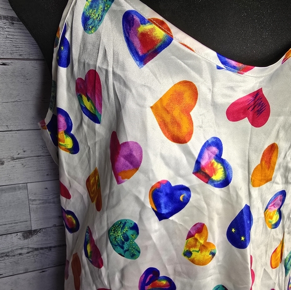 Vtg 90's Satin Heart Print Slip Dress - Picture 6 of 7
